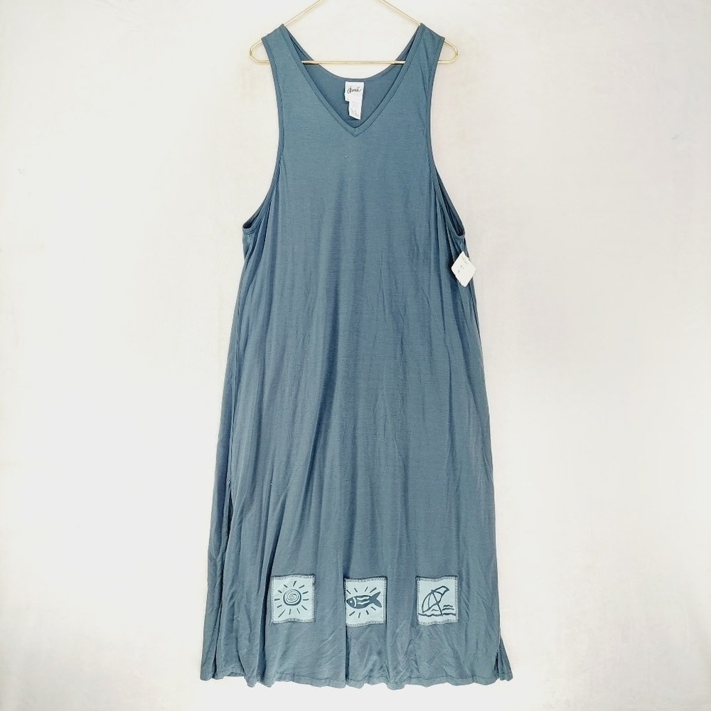 NEW Dunia Blue V Neck Lagenlook Beach Summer Maxi Dress P7078